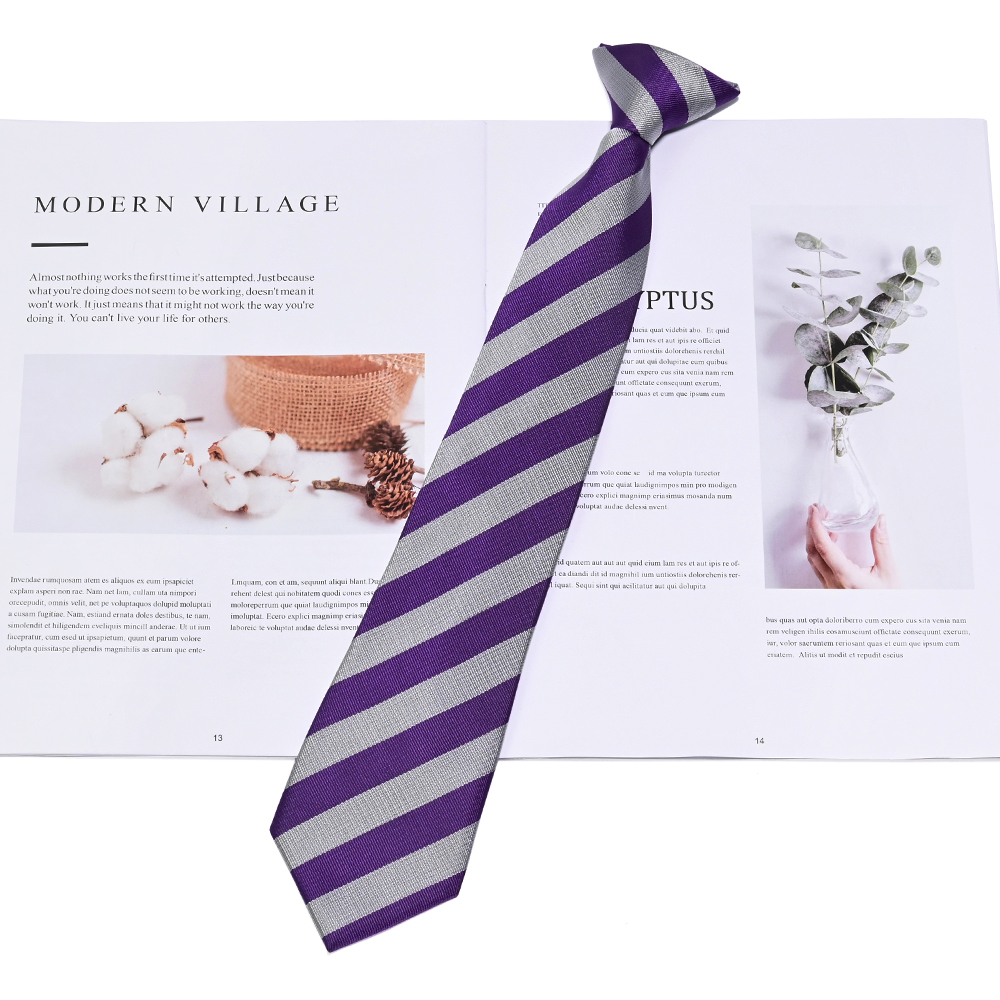 兒童紫色銀色條紋領(lǐng)帶 經(jīng)典款男女孩學院風短款領(lǐng)帶