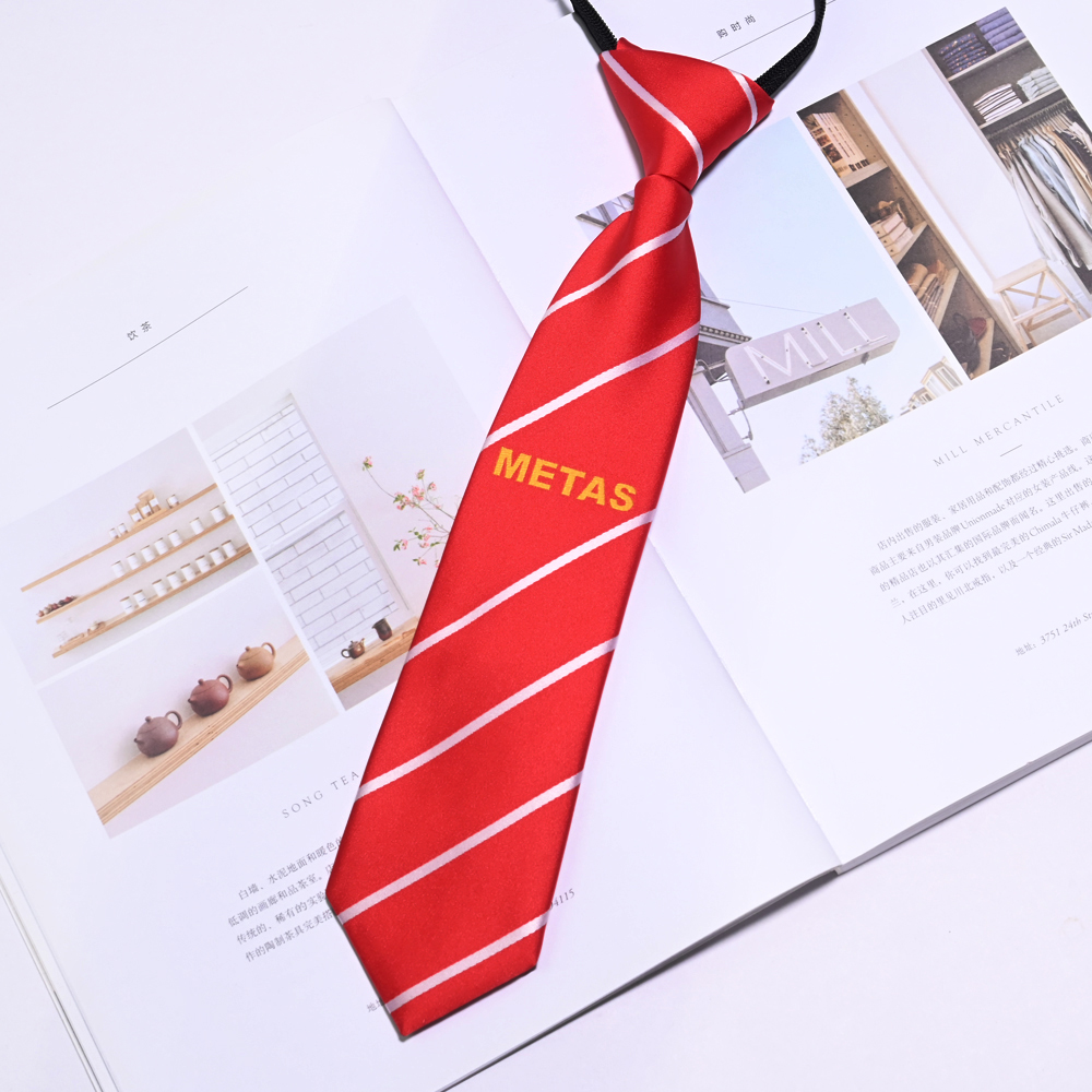 新款字母logo兒童拉鏈領(lǐng)帶紅色條紋滌絲領(lǐng)帶