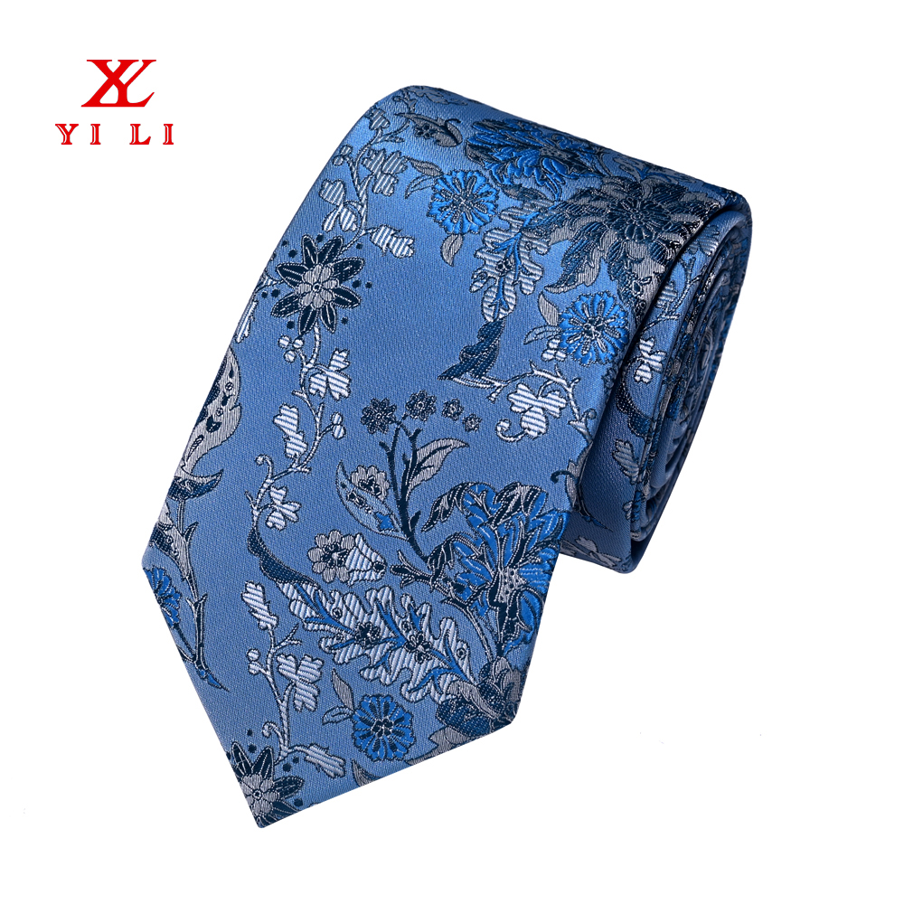 工廠定制大花藍(lán)色素雅花型休閑滌絲提花領(lǐng)帶